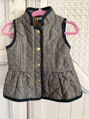 Janie and Jack Herringbone Quilted Peplum Vest with Gold Buttons - Brown & Black